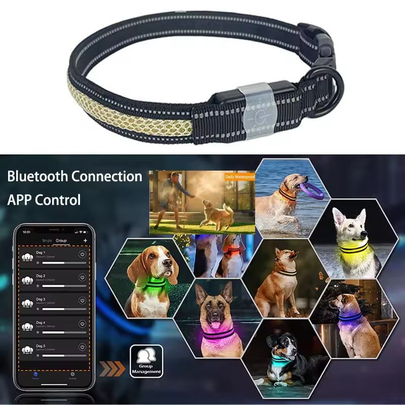 Smart LED Dog Collar – Waterproof, Reflective & App Controlled | Night Safety